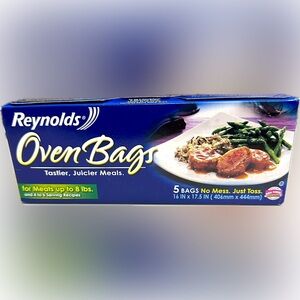 REYNOLDS OVEN BAGS 16”x17.5” TASTIER JUICER MOIST MEATS 5CT NO MESS COOK BAKE